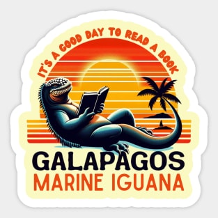 Galapagos marine iguana reading a book and enjoying summer Sticker